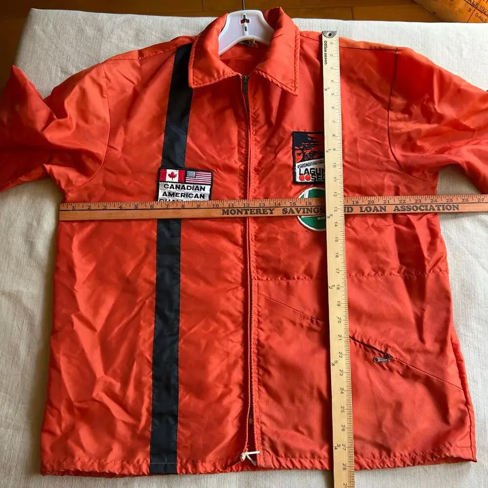 Vintage Bowlers uniform Jacket Orange Black Stripe Sz Large Canada American cup - Picture 11 of 11